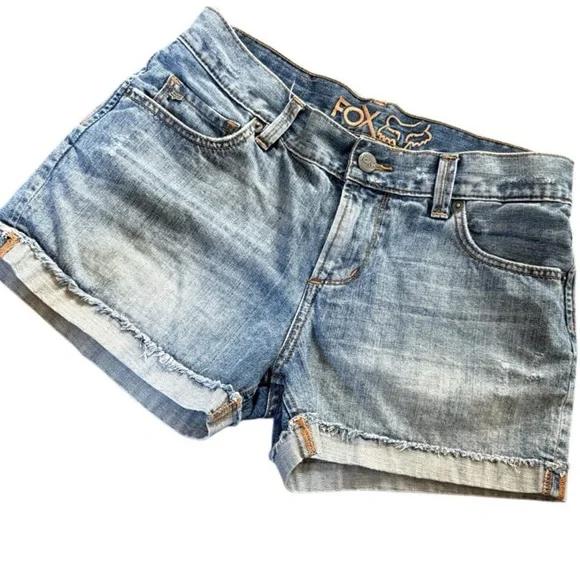 Fox Racing Denim Shorts, slightly distressed, 5 pocket, cuffed, med wash, Sz 5 - Picture 10 of 10
